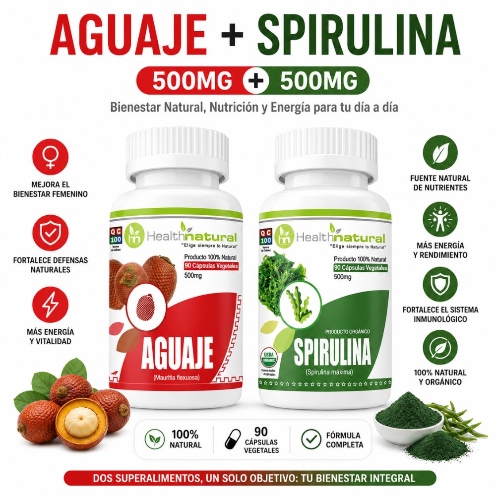 AGUAJE HEALTHNATURAL 500MG Y SPIRULINA HEALTHNATURAL 500MG