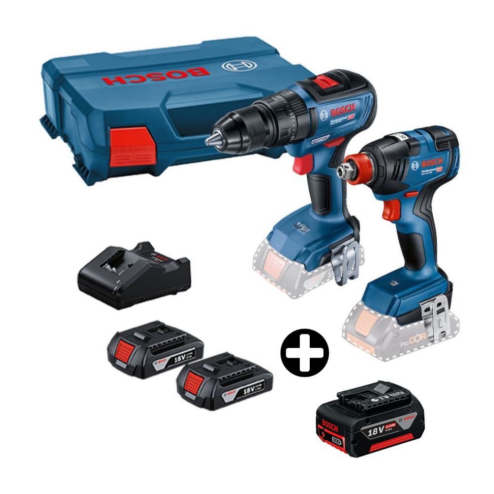 COMBO Taladro GSV 18V-50 + Llave de Impacto + 2 Baterías 2Ah + Cargador + Maletín Bosch + Batería Bosch Gba 18v 4.0ah