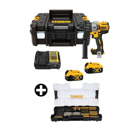 COMBO Dewalt: Taladro Percutor DCD996P2T-B2 20v-3v Brushless + 2 Bateria 5Ah + Maleta Tstack + Set de Puntas de Impacto 100 Piezas