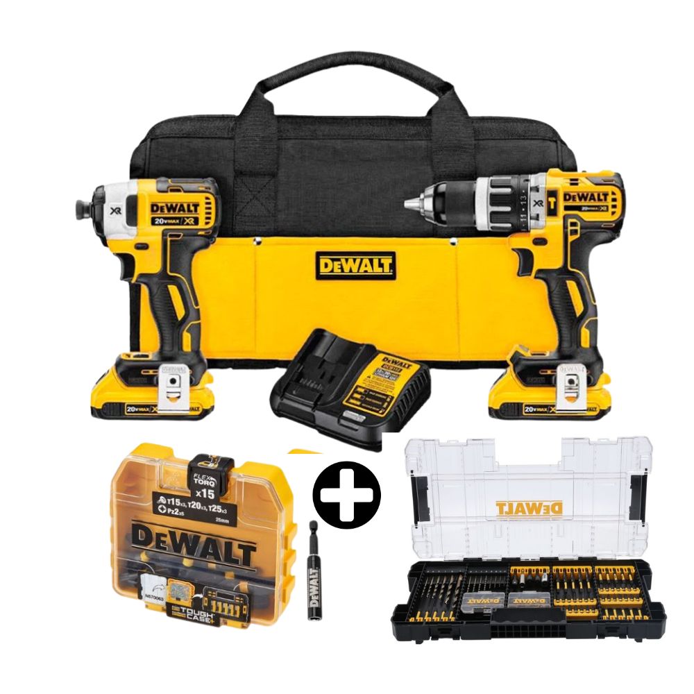 COMBO Dewalt: Taladro Percutor y Atornillador de Impacto 20V Modelo DCD796 y DCF887 + Set de Puntas de Destornillador Impacto 100 Piezas