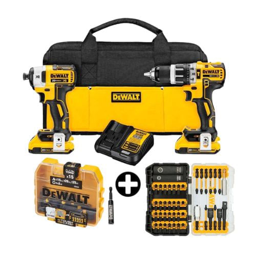 COMBO Dewalt: Taladro Percutor y Atornillador de Impacto 20V Modelo DCD796 y DCF887 + Set de 40 Piezas Flex Torq - Toughcase