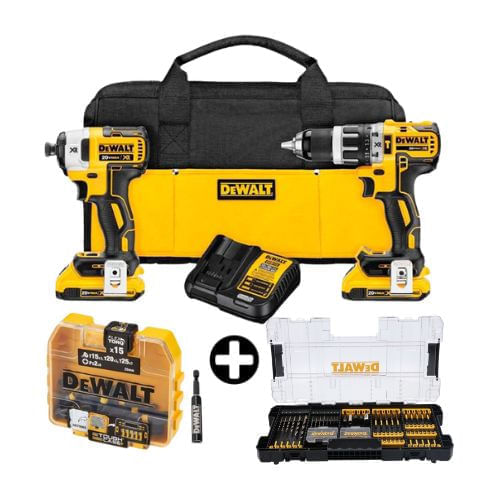 COMBO Dewalt: Taladro Percutor y Atornillador de Impacto 20V Modelo DCD796 y DCF887 + Set de Puntas de Destornillador Impacto 100 Piezas
