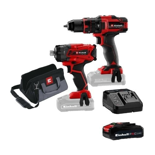 Combo Einhell: Taladro 1/2" TE-CD 18/40 Li-i + Atornillador de Impacto TE-CI 18/160 + Bateria 2.5ah + Cargador + Bolso