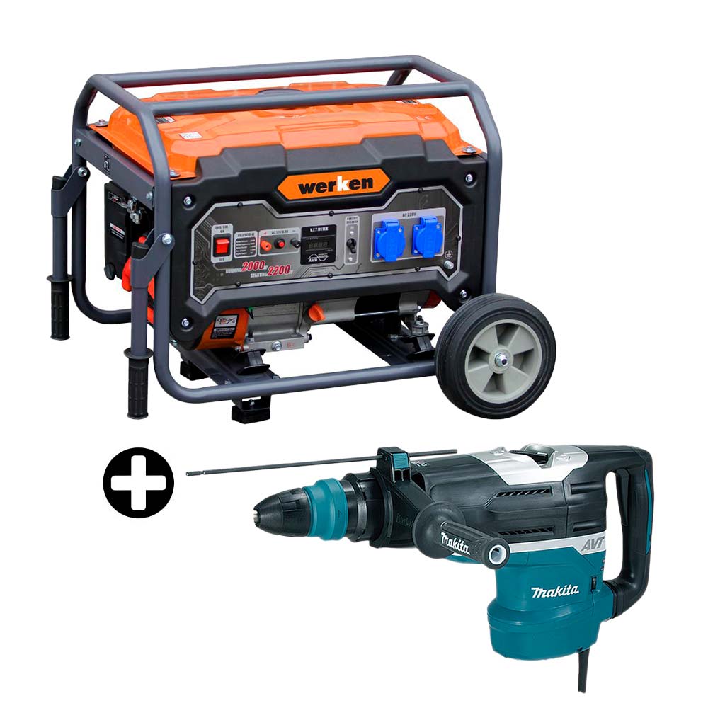 COMBO: Martillo rotativo SDS-MAX 1510W Makita + Generador a Gasolina Werken FG2500 2500W