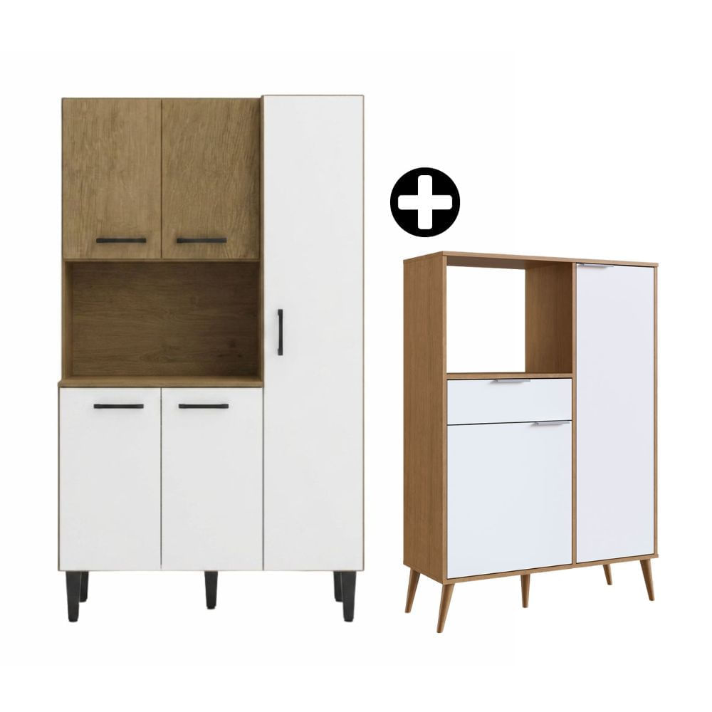 COMBO Orange: Alacena Sienna 90cm MDP + Mueble de cocina multiuso Madison 90cm