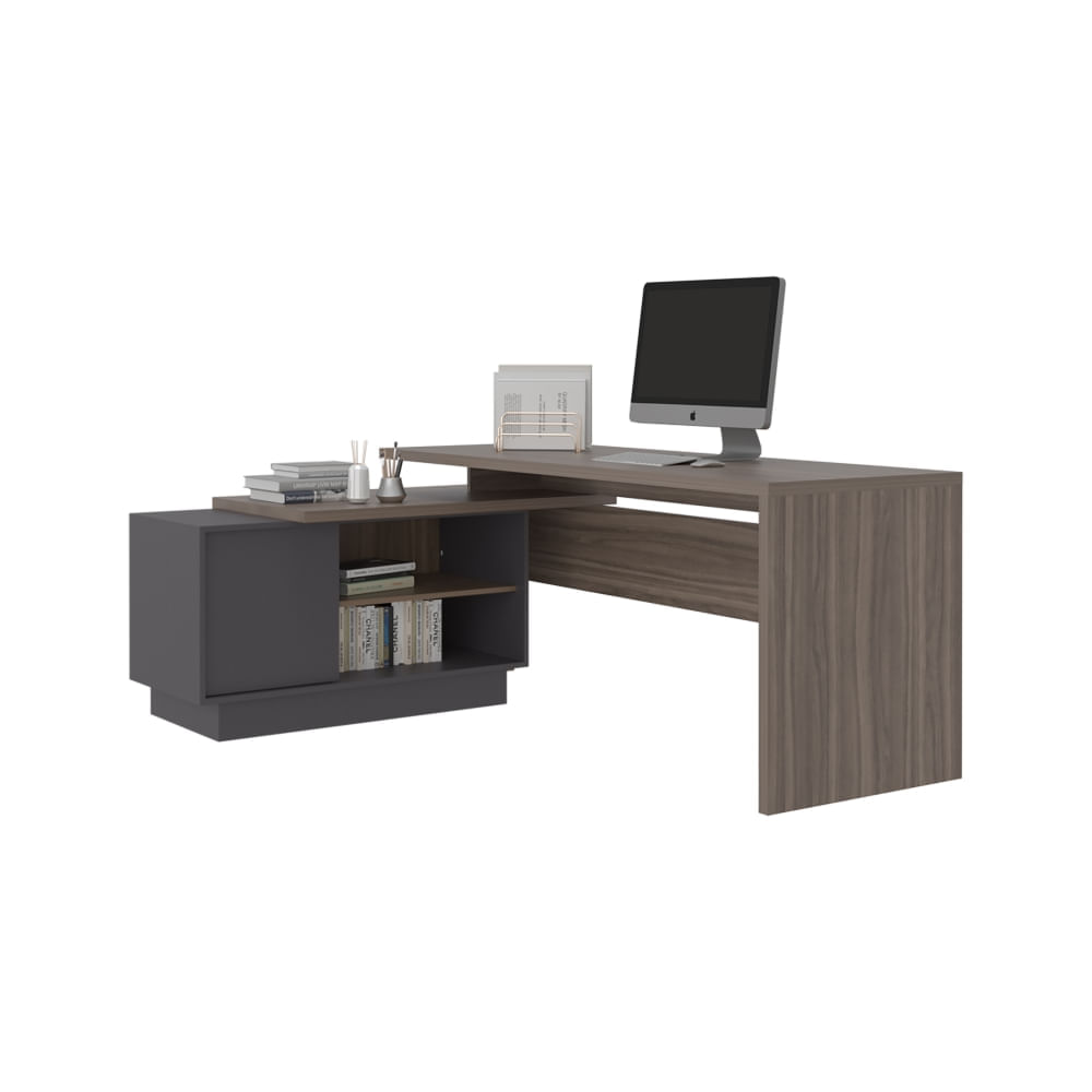 Escritorio en L 1 Puerta Office Avellana y Plomo Tuhome