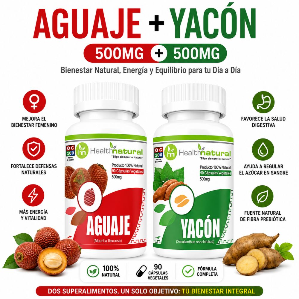 AGUAJE HEALTHNATURAL 500MG Y YACÓN HEALTHNATURAL 500MG
