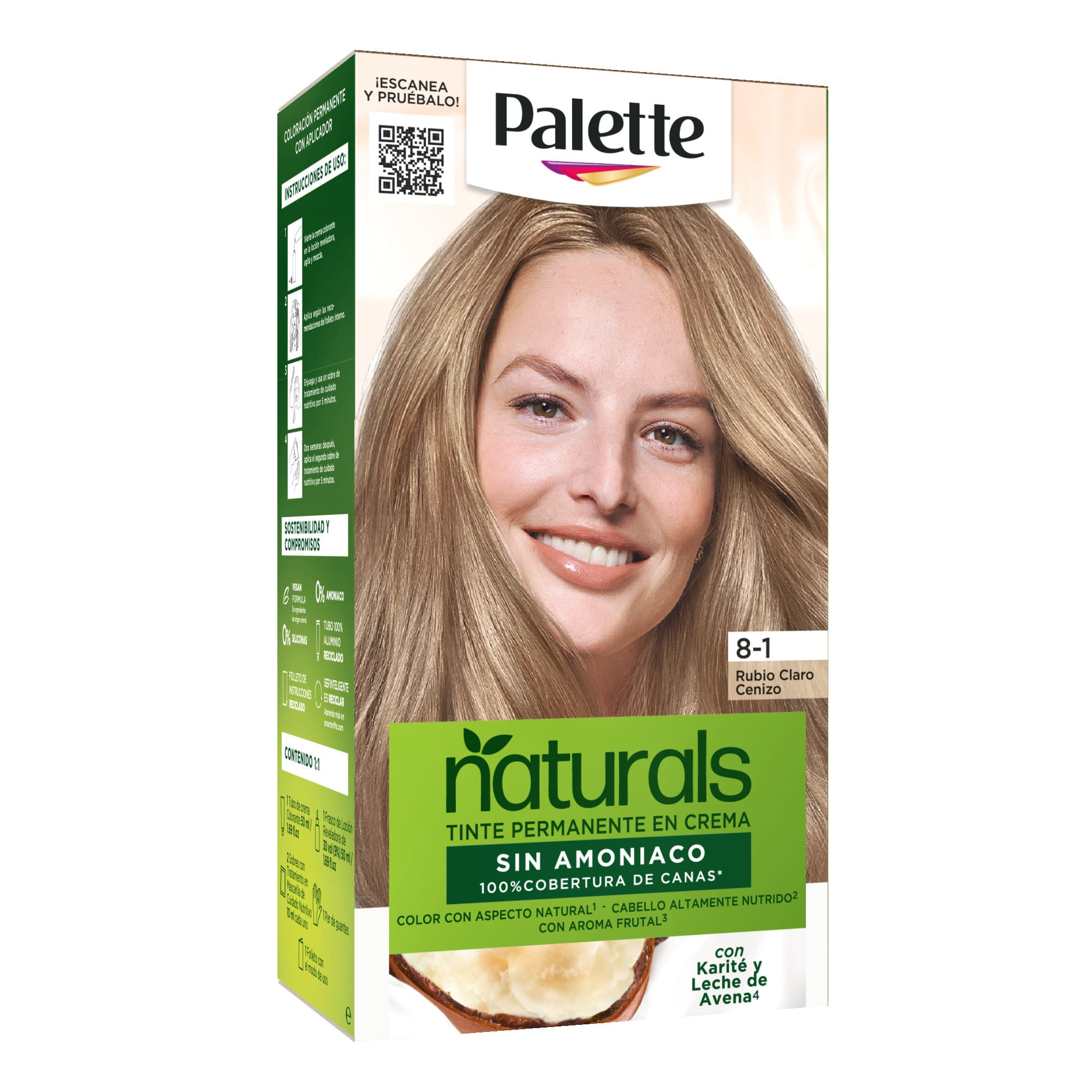 Tinte sin Amoníaco PALETTE NATURALS Rubio Claro Cenizo 8.1 Caja 1un