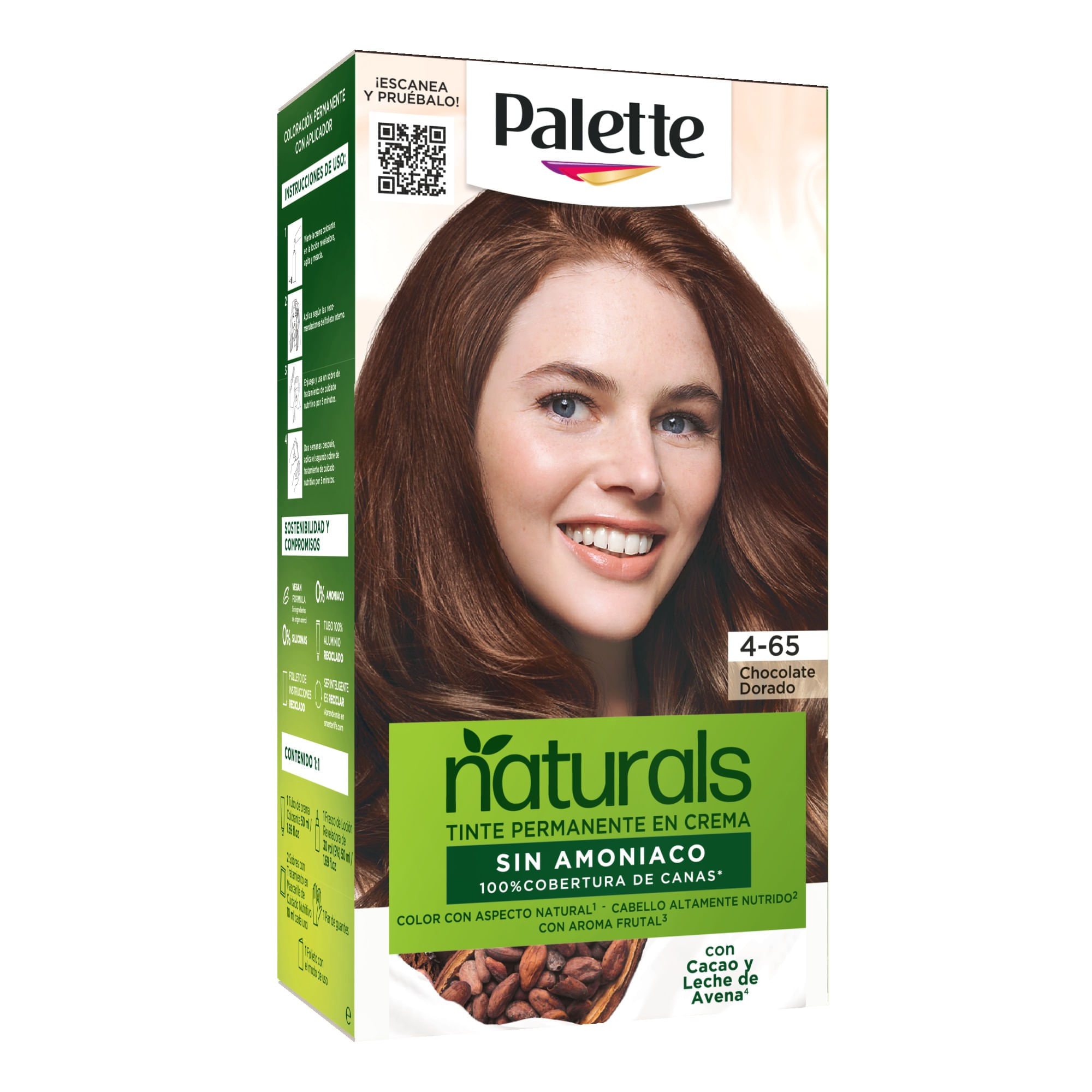 Tinte sin Amoníaco PALETTE NATURALS Chocolate Dorado Claro 4.65 Caja 1un