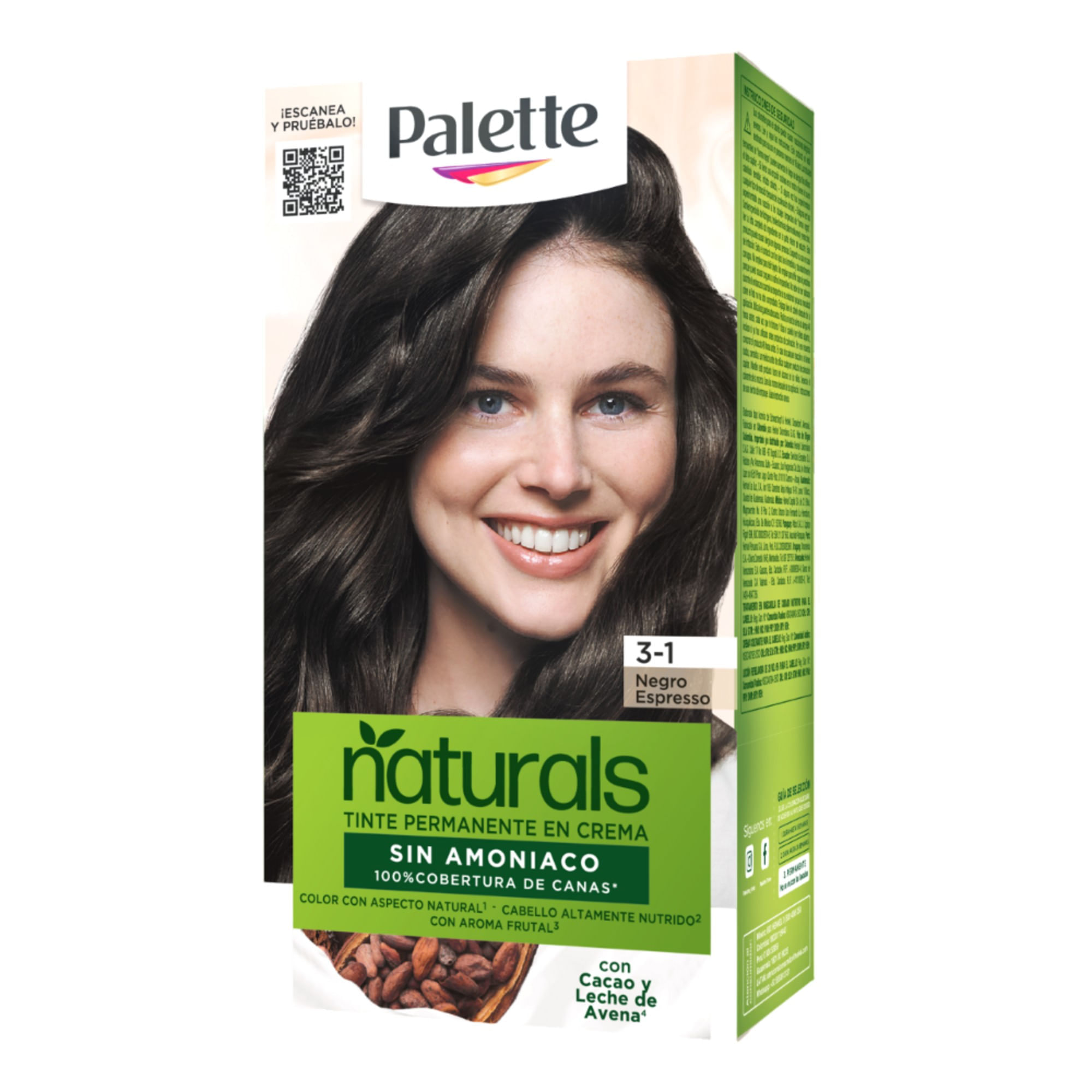 Tinte sin Amoníaco PALETTE NATURALS Chocolate Negro Espresso Claro 3.1 Caja 1un