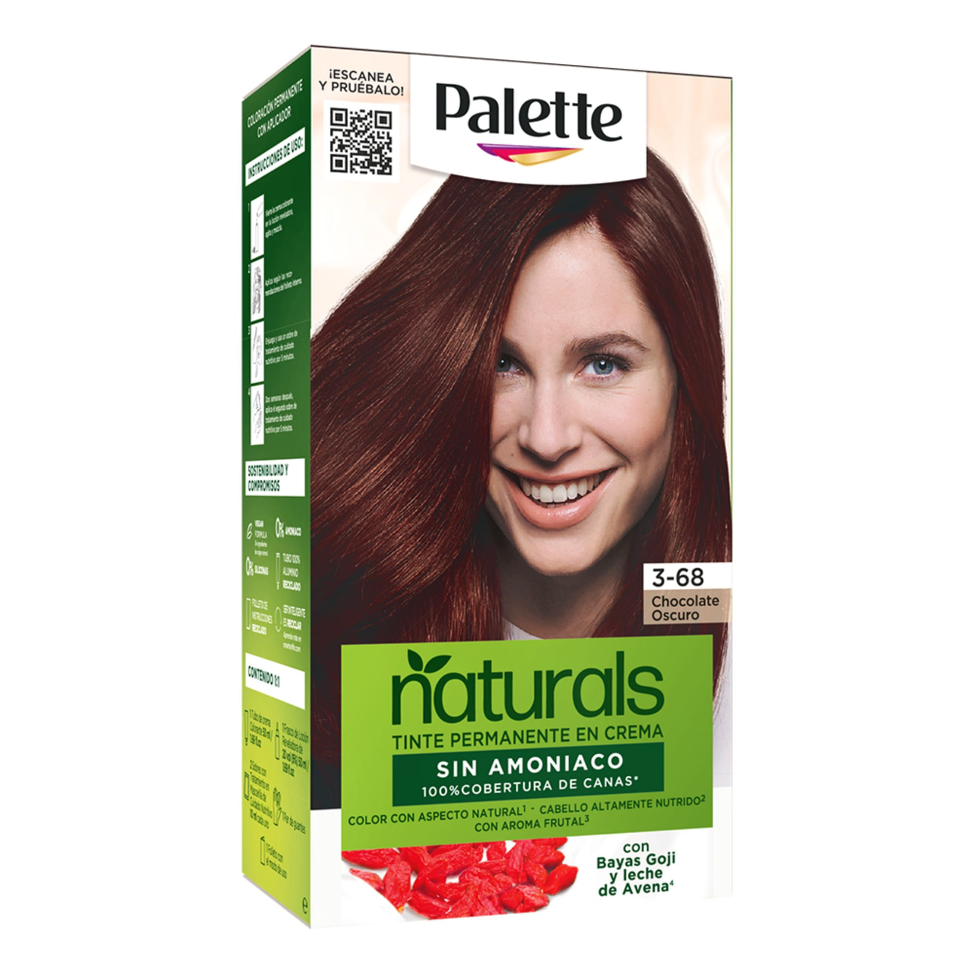 Tinte sin Amoníaco PALETTE NATURALS Chocolate Chocolate Oscuro Claro 3.68 Caja 1un
