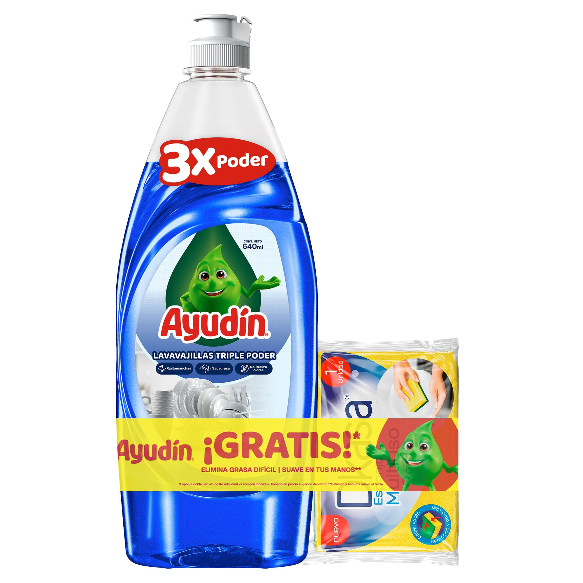 Lvavajilla Líquido AYUDÍN Triple Poder Botella 640ml + Esponja