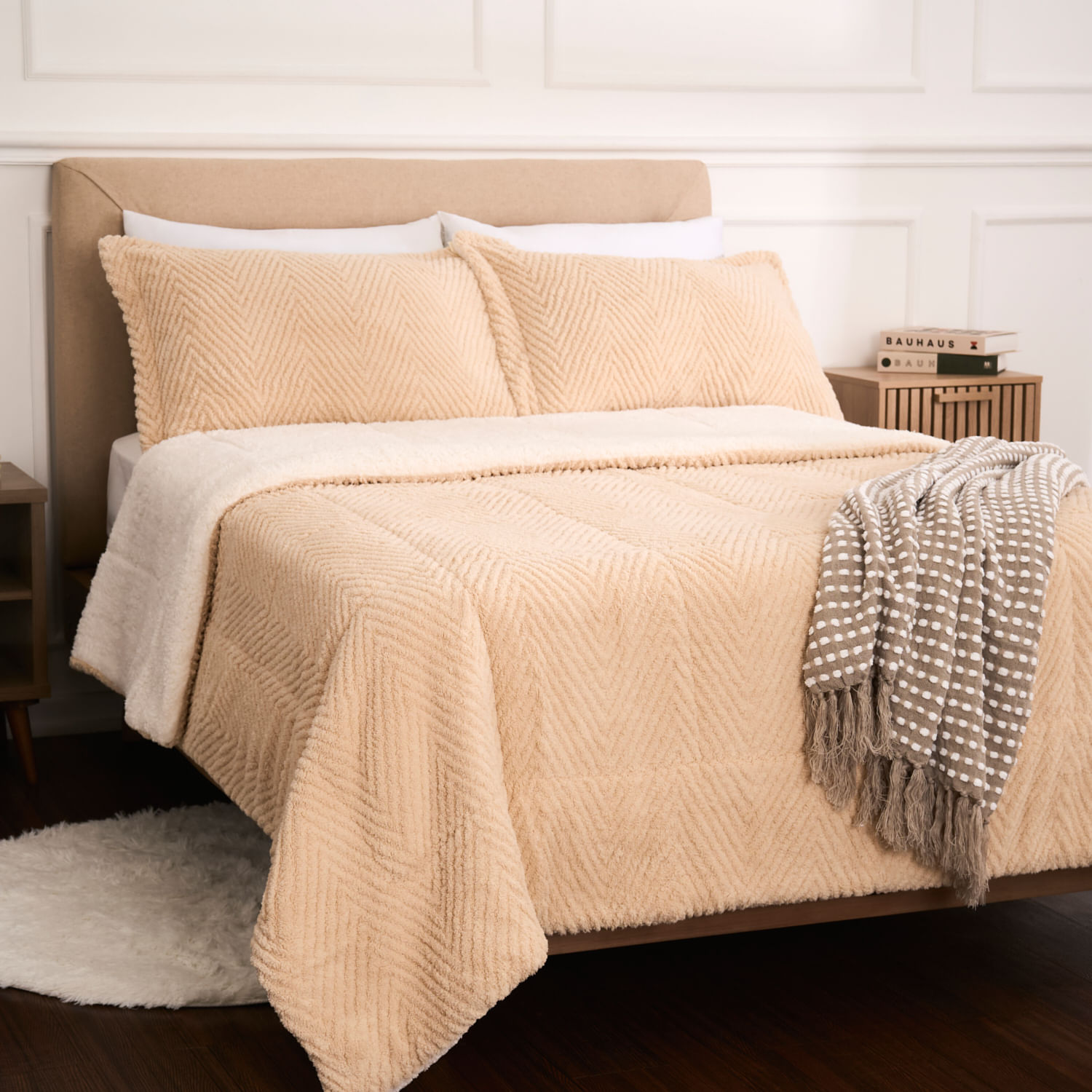 Edredon OI26 Text Chevron Ivory 2 Plazas