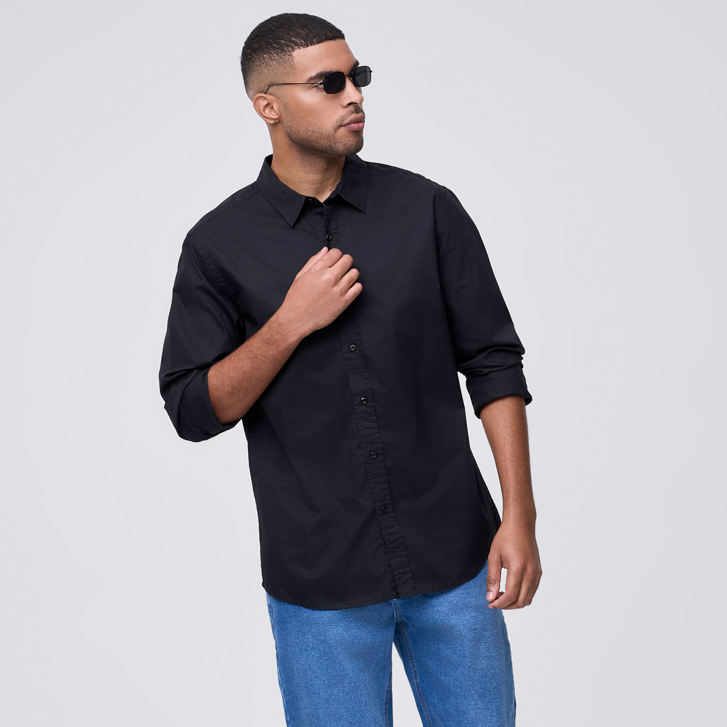 Camisa Manga Larga Hombre Essential Malabar Negro Talla S