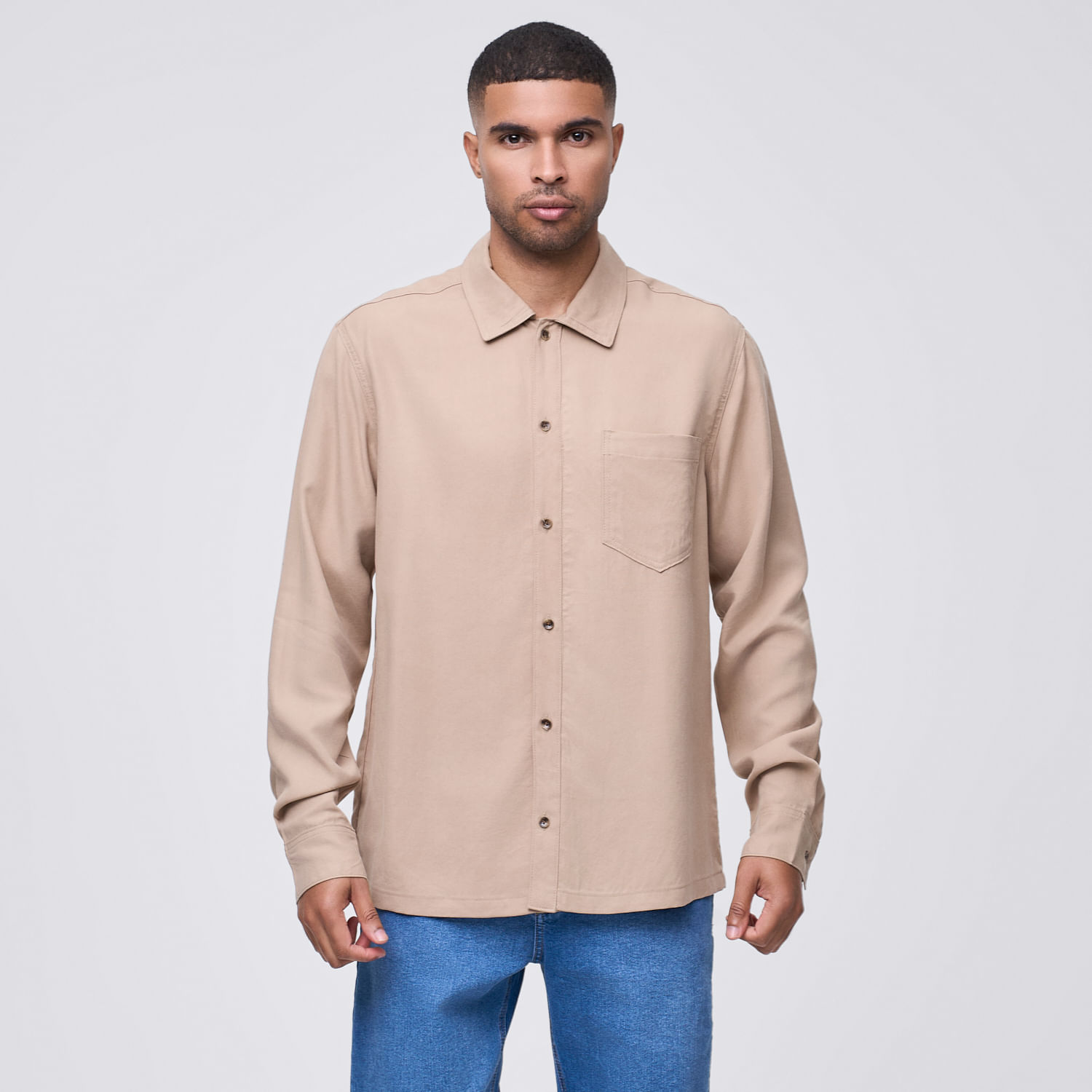 Camisa Manga Larga Hombre Soft Malabar Beige Talla S