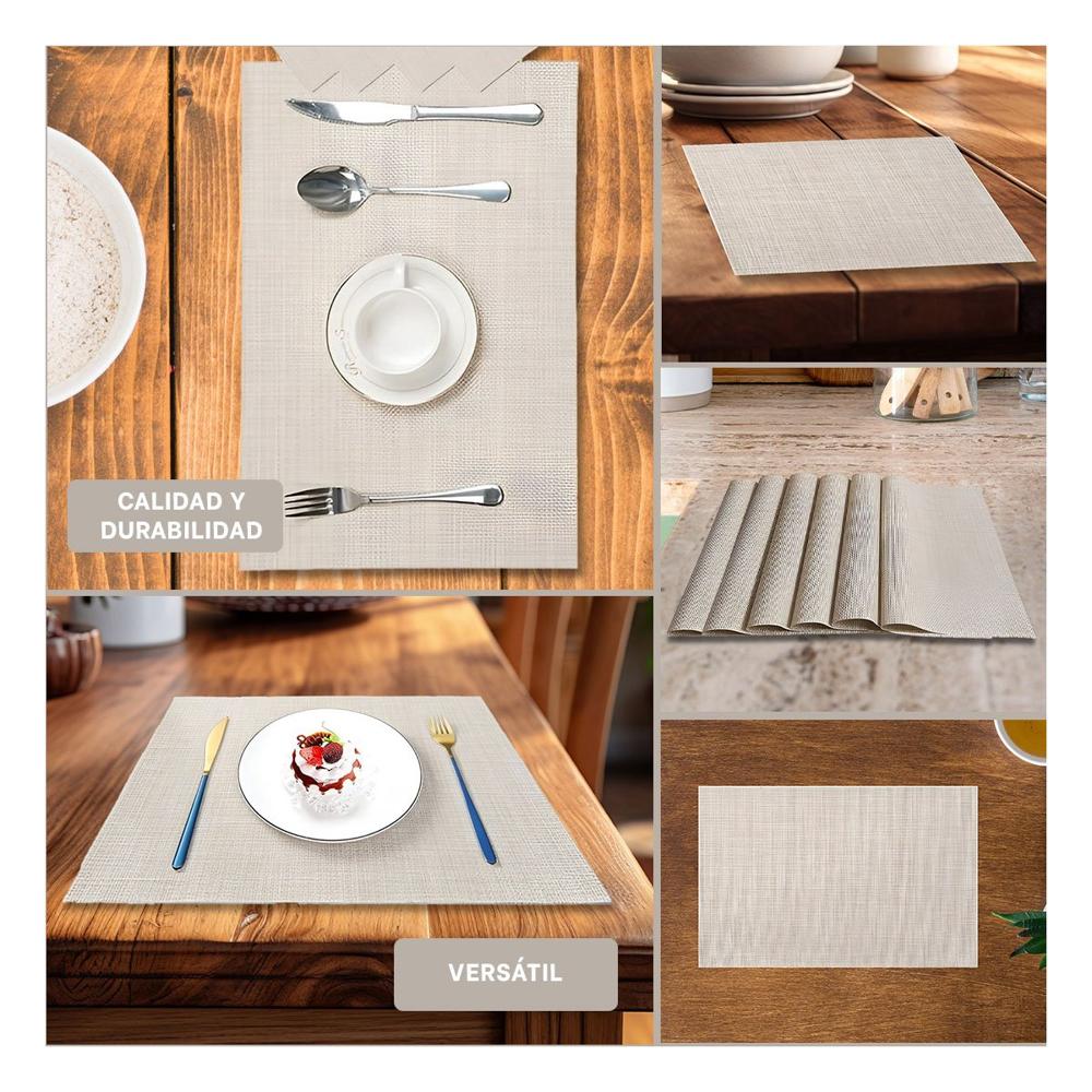 Set Individuales de Mesa Beige 6 Piezas Practica y Facil de Limpiar YLigas Regalo