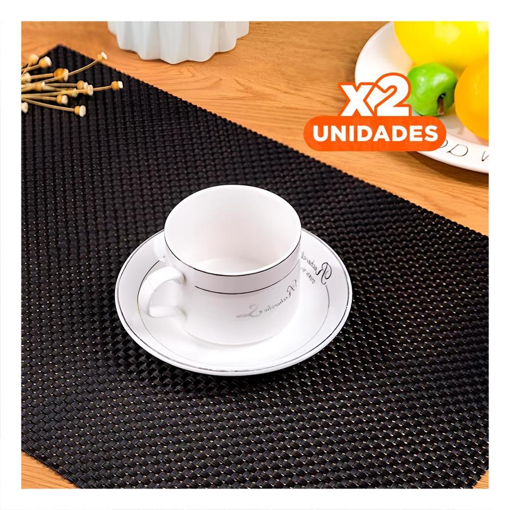 Pack2 Kit de Mesa Individuales Rectangulares Negro 6 Piezas Facil de Limpiar YPapel Regalo