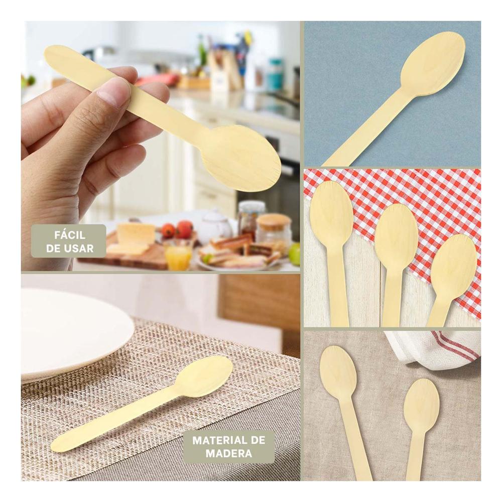Cucharas de Madera 100 Pzs con Diseno Claro para Servicio en Casa Y Ligas Regalo