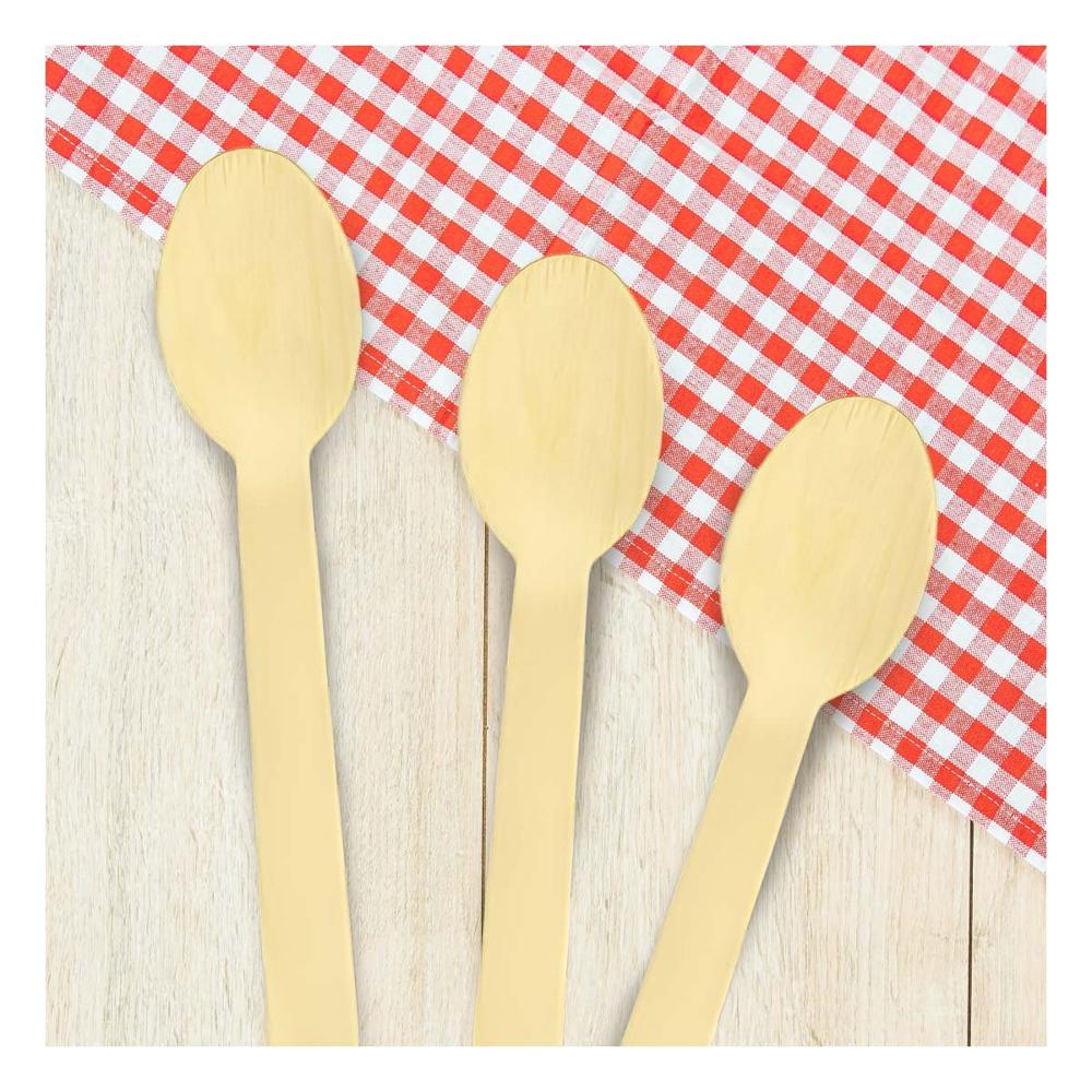 Cucharas de Madera 100 Pzs con Acabado Natural para Hogar y Eventos Y Papel Regalo