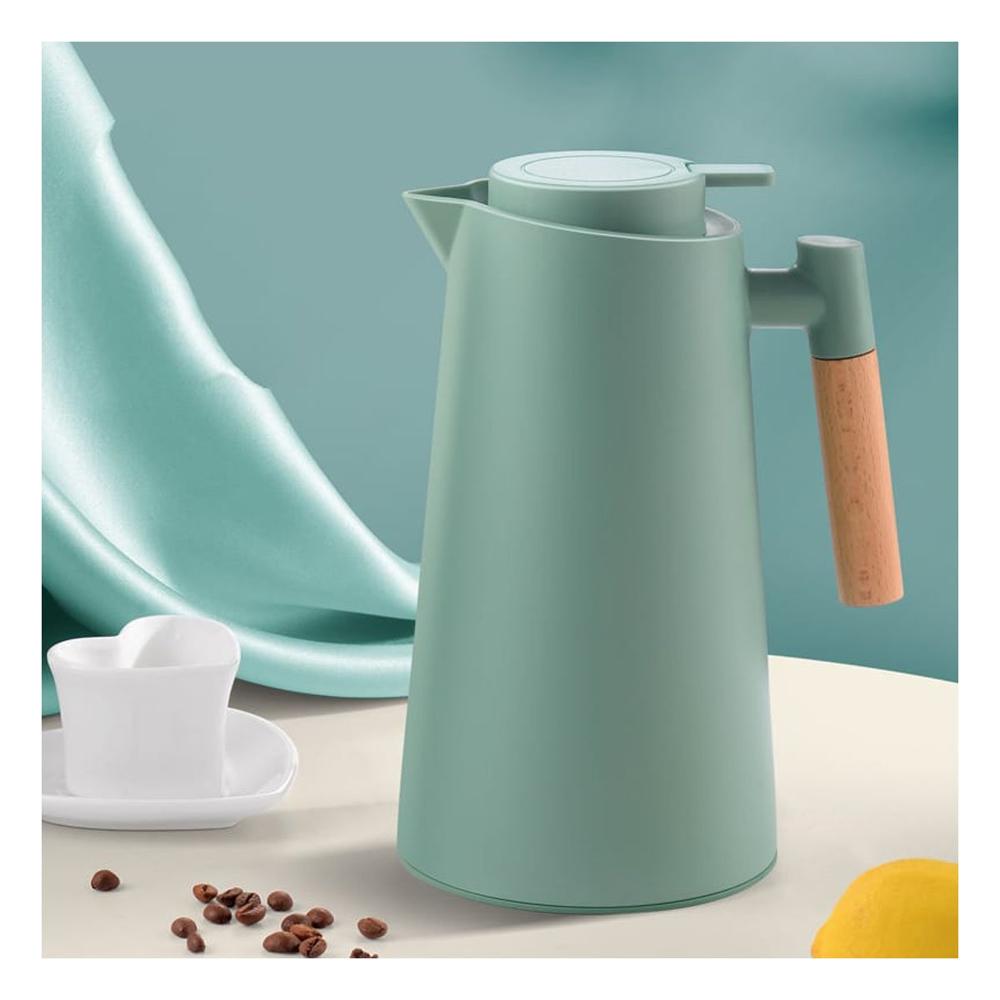 Jarra Termo 1L Color Verde Agua con Mango de Madera Comoda y Practica para Oficina