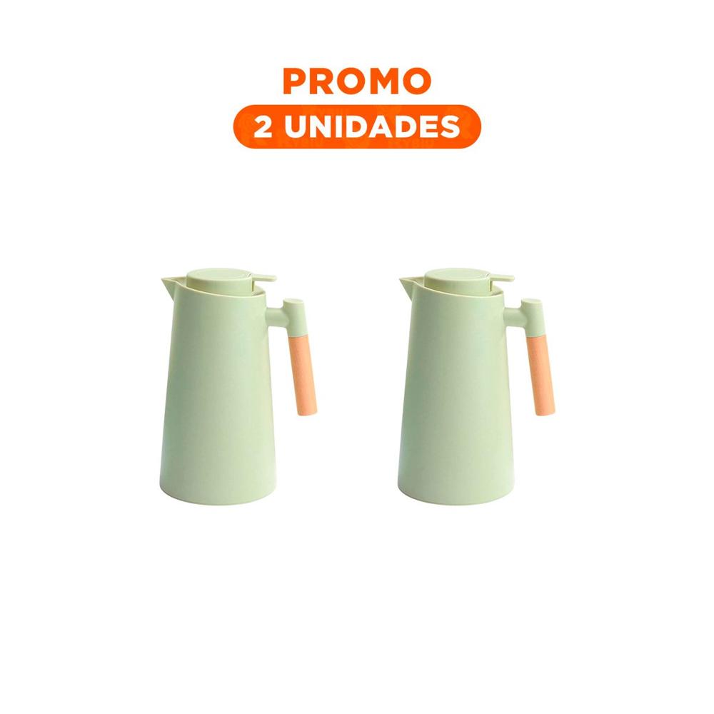 Pack2 Envase Termo 1L Verde Claro con Mango de Madera Duradera para Uso Diario YRegalo Sticker