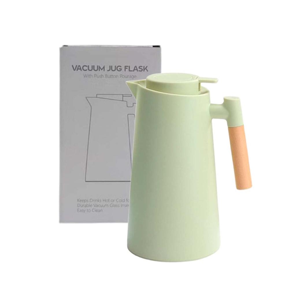 Envase Termo 1L Verde Claro con Mango de Madera Perfecto para Cafe y Te Diario YRegalo Sticker