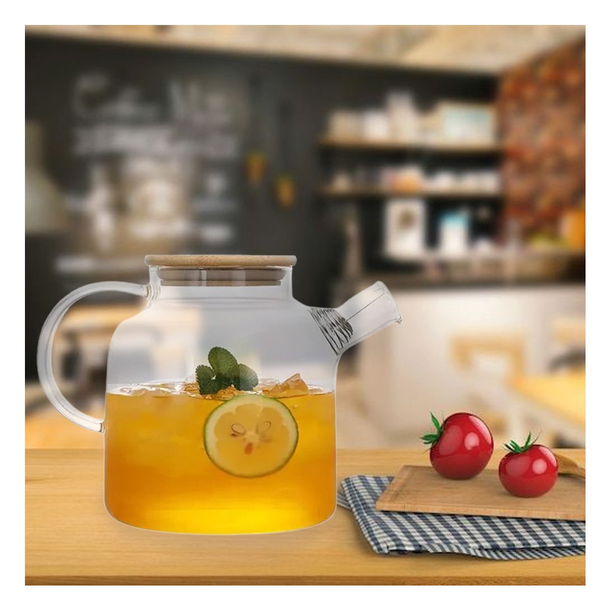 Jarra de Vidrio 1.8L con Tapa de Madera y Filtro Ideal para Limonadas y Te Y notas