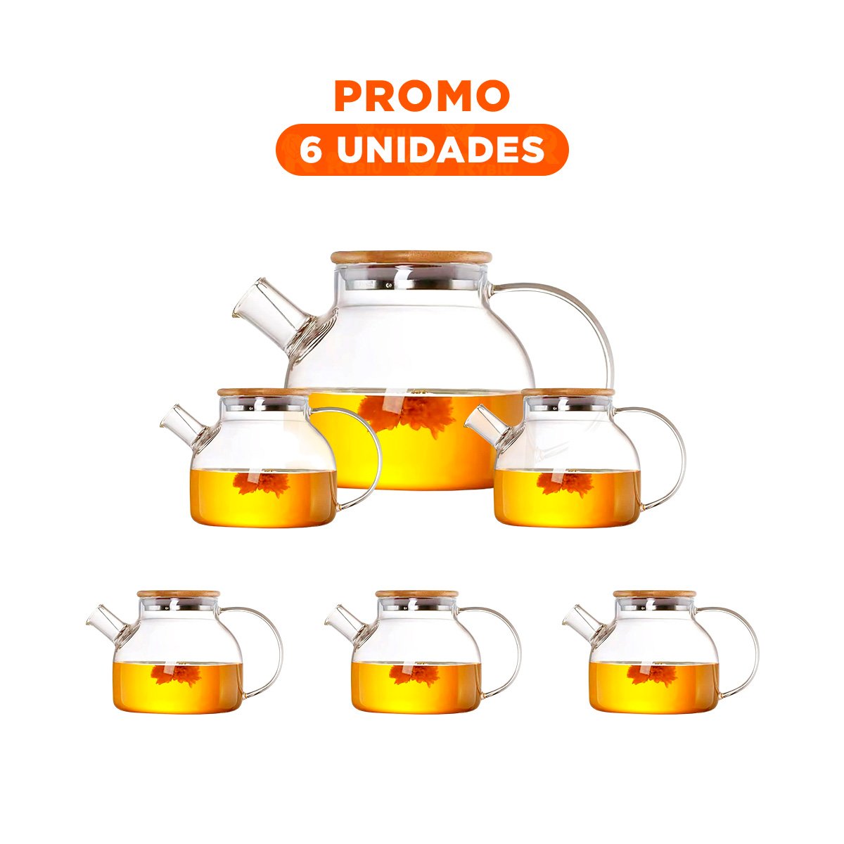 Pack6 Jarro de Vidrio 1L con Tapa de Madera y Filtro en Pico Practico y Seguro YRegalo Sticker