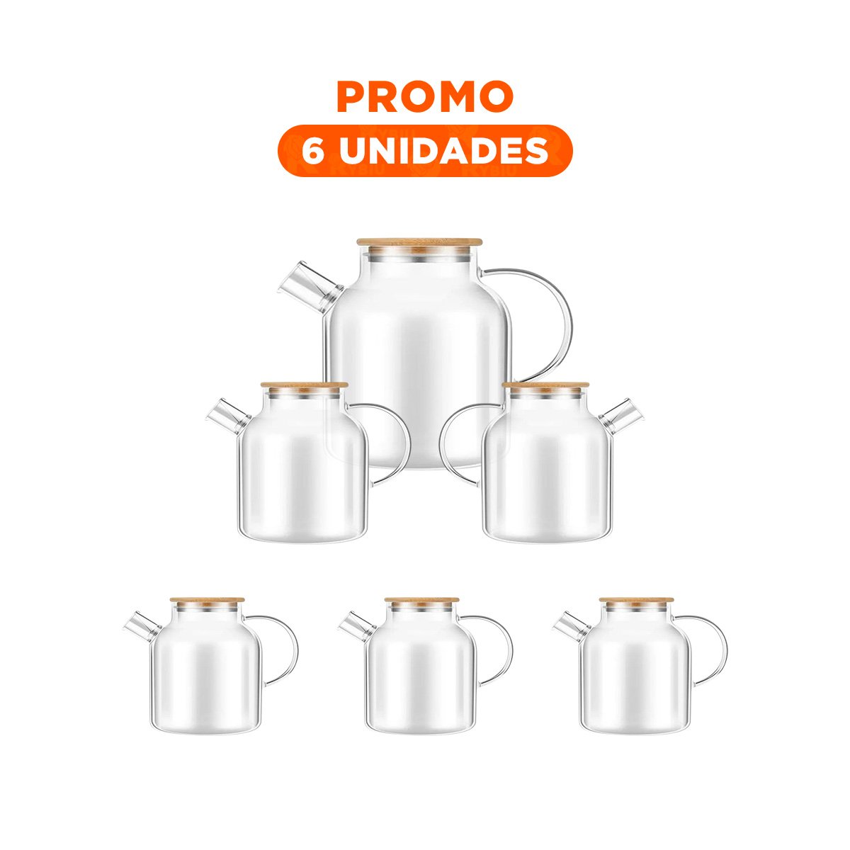 Pack6 Vaso Grande de Vidrio 1.8L con Tapa de Madera y Filtro para Bebidas YRegalo Sticker