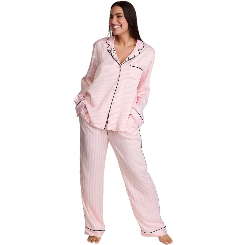 CONJUNTO DE PIJAMA SATÍN ROSADO VICTORIAS SECRET LARGO TALLA S