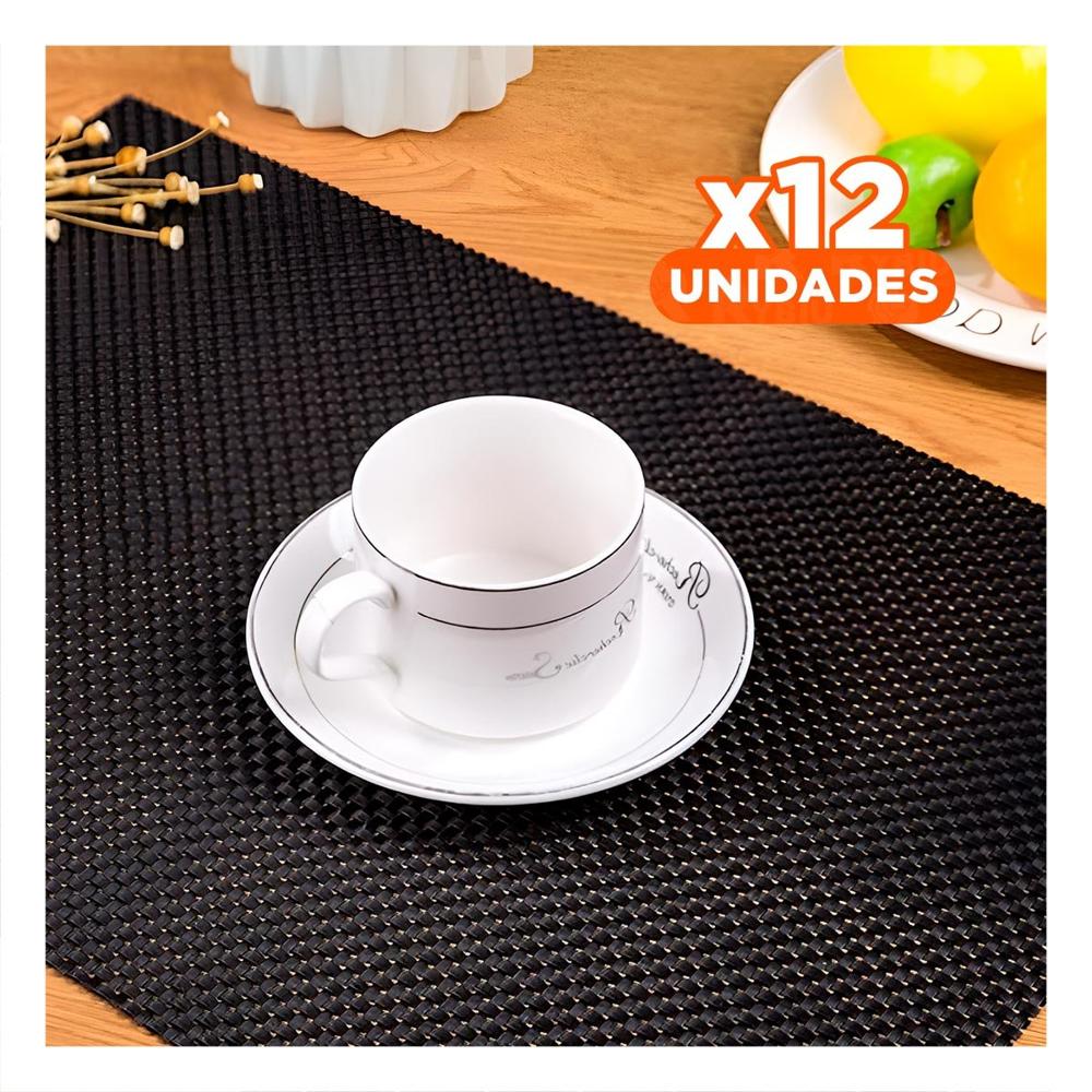 Pack12 Bandeja de Mesa Individuales Rectangulares Negro 6 Piezas Resistente YPapel Regalo