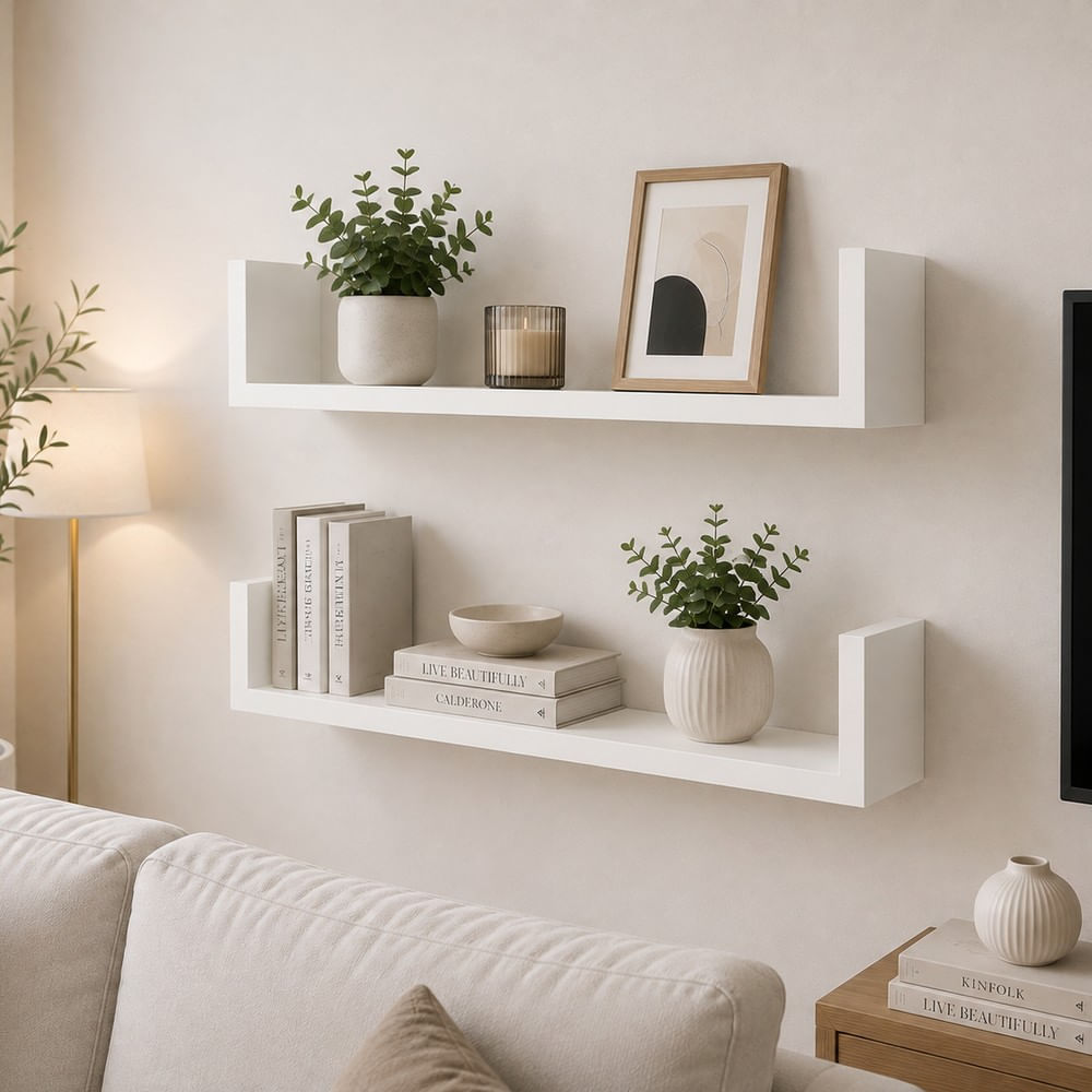 Set de 2 Repisas en U Blancas 60x10 X1.8 cm de Melamina