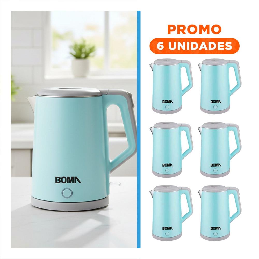 Pack6 Caldera Electrica Segura con Sistema de Apagado Automatico 2.3L Celeste Y Regalo Sticker