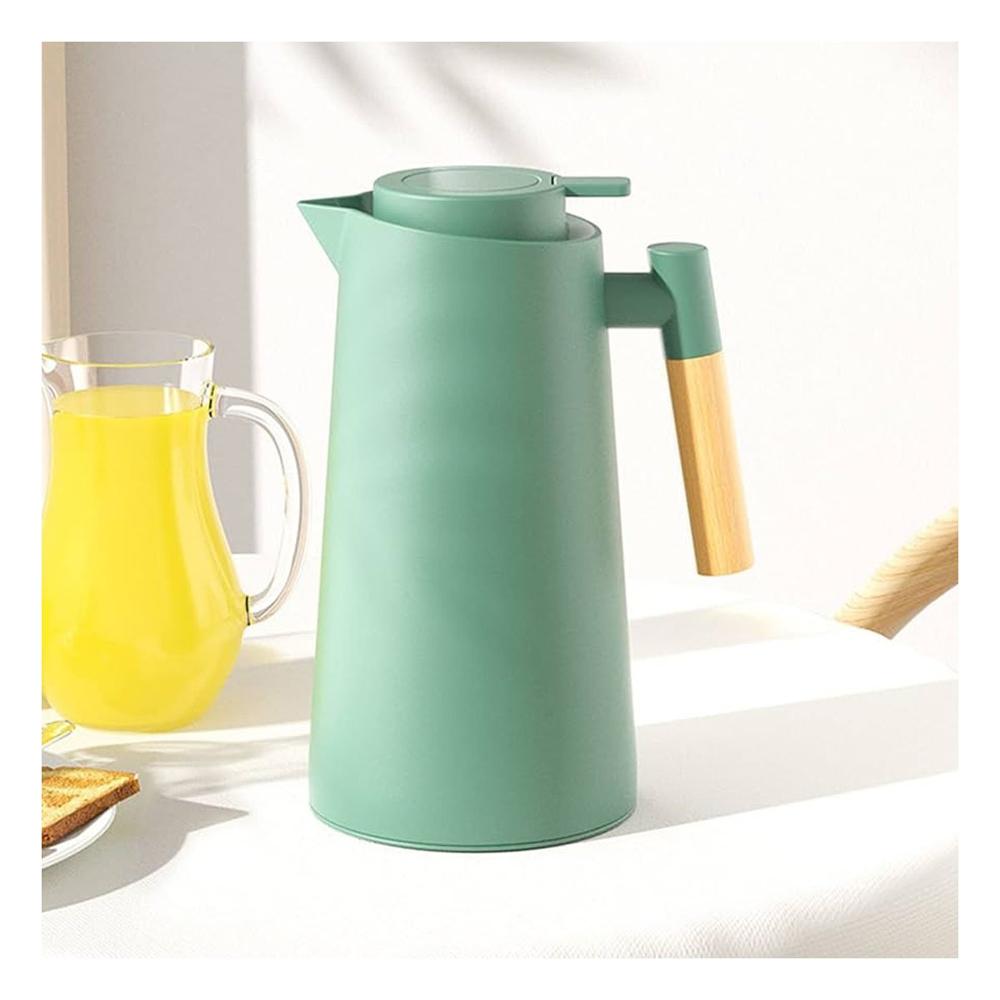 contenedor Termo 1L Verde Agua con Mango de Madera Seguro y Resistente para Cocina Y notas