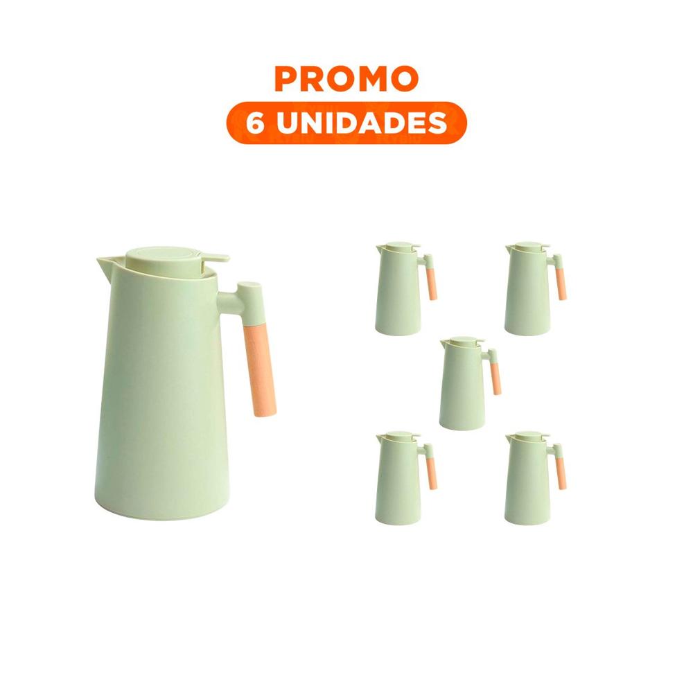 Pack6 Recipiente Termo 1L Verde Claro con Mango de Madera Facil de Usar YRegalo Sticker