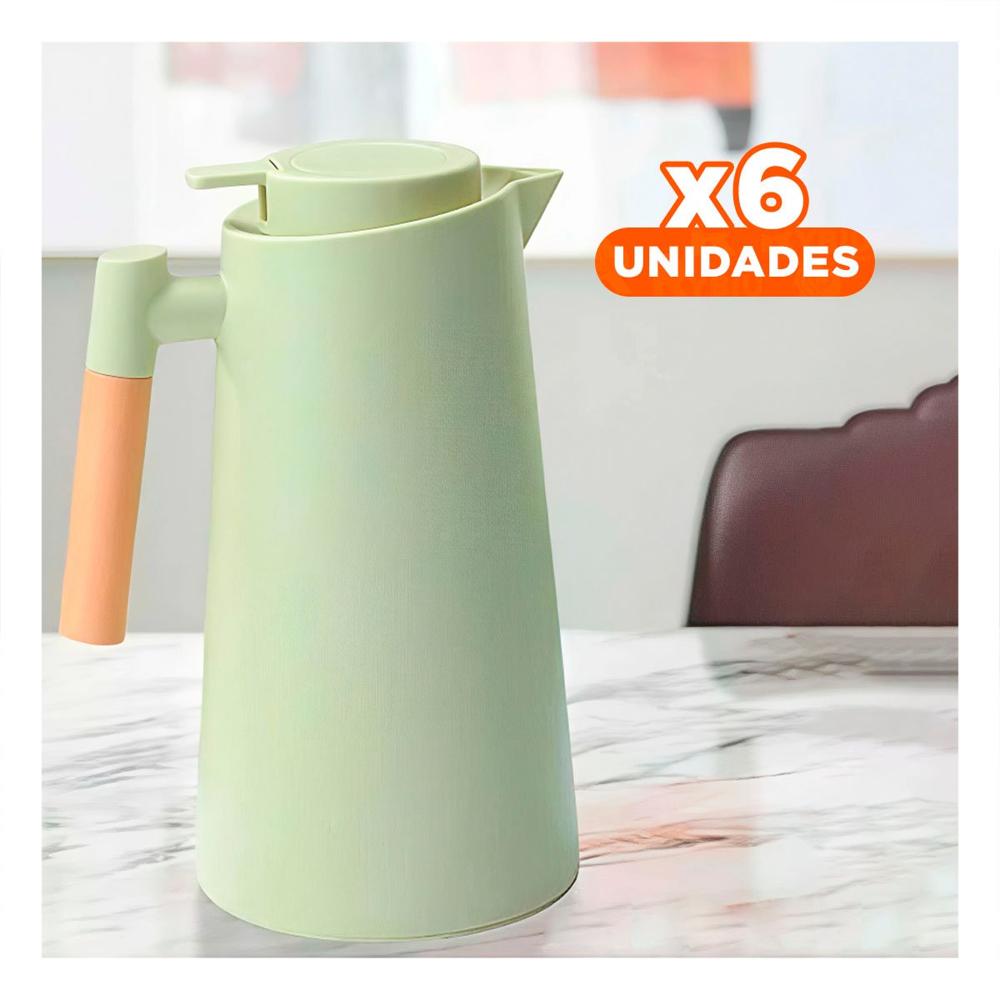 Pack6 Envase Termo 1L Verde Claro con Mango de Madera para Hogar y Cocina YPapel Regalo