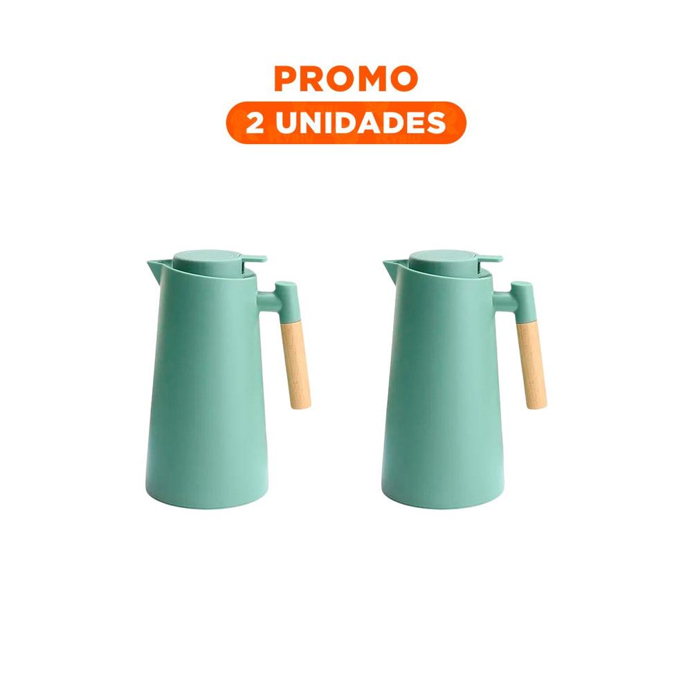 Pack2 Envase Termo 1L Verde Agua con Mango de Madera Duradera para Uso Diario YRegalo Sticker
