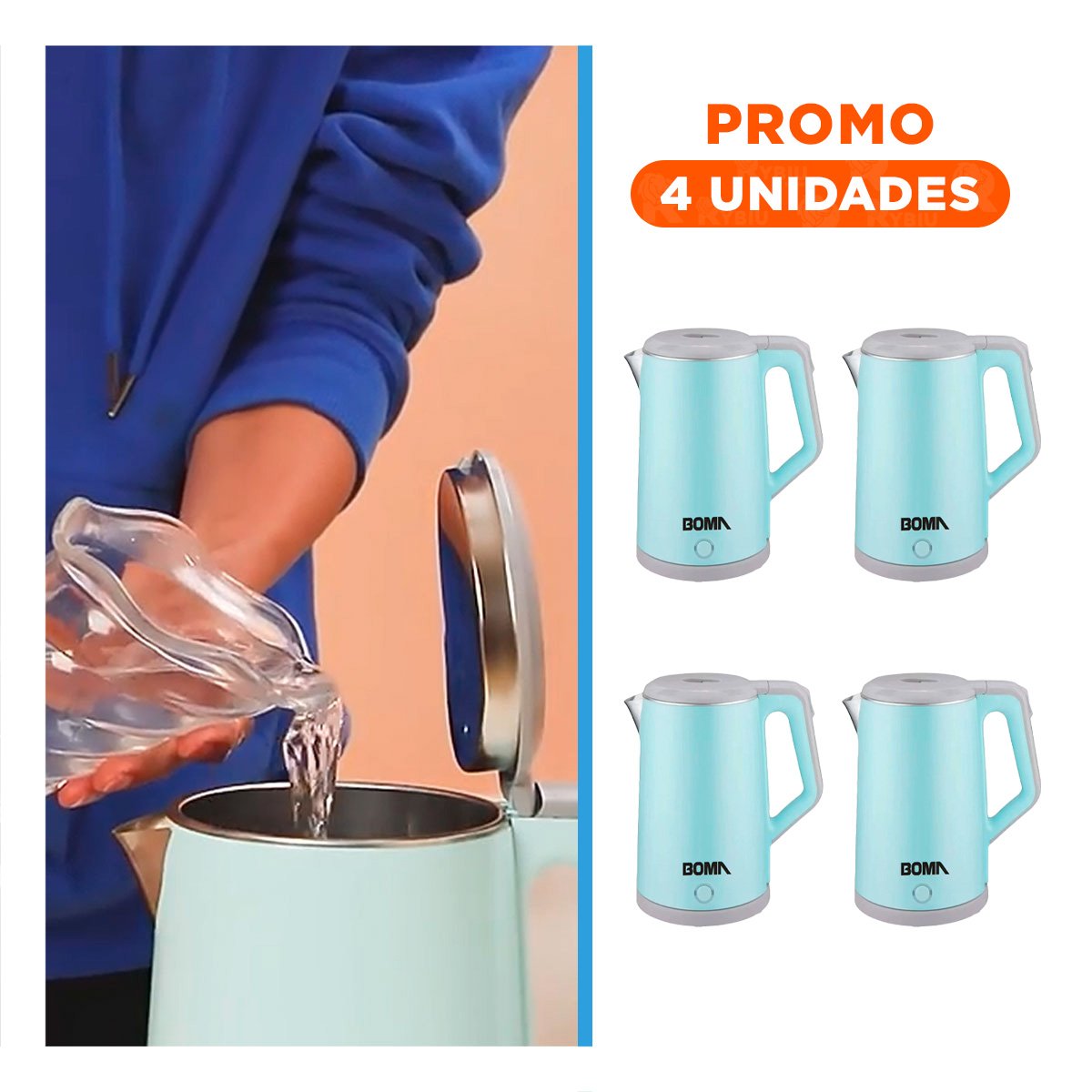 Pack4 Tetera Electrica Segura con Sistema Rapido de Hervido 2.3L Celeste