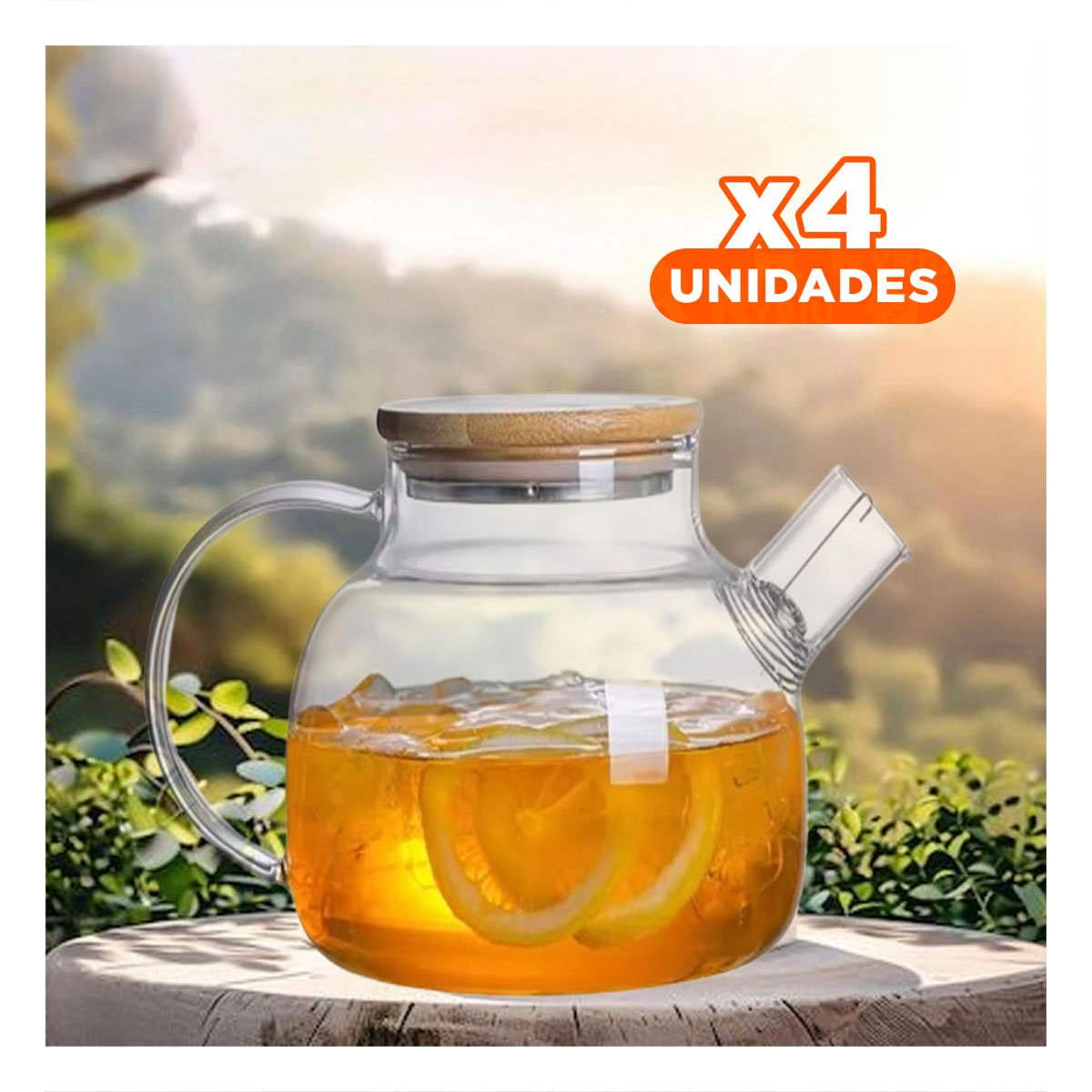 Pack4 Vaso Grande de Vidrio 1.8L con Tapa de Madera y Filtro Comodo YRegalo Sticker