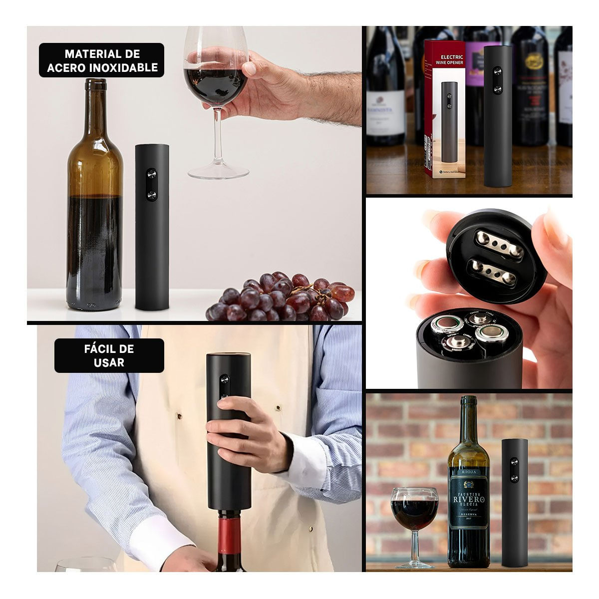 Descorchador Electrico de Color Negro y Caja Guinda para Botellas de Vino YLigas Regalo