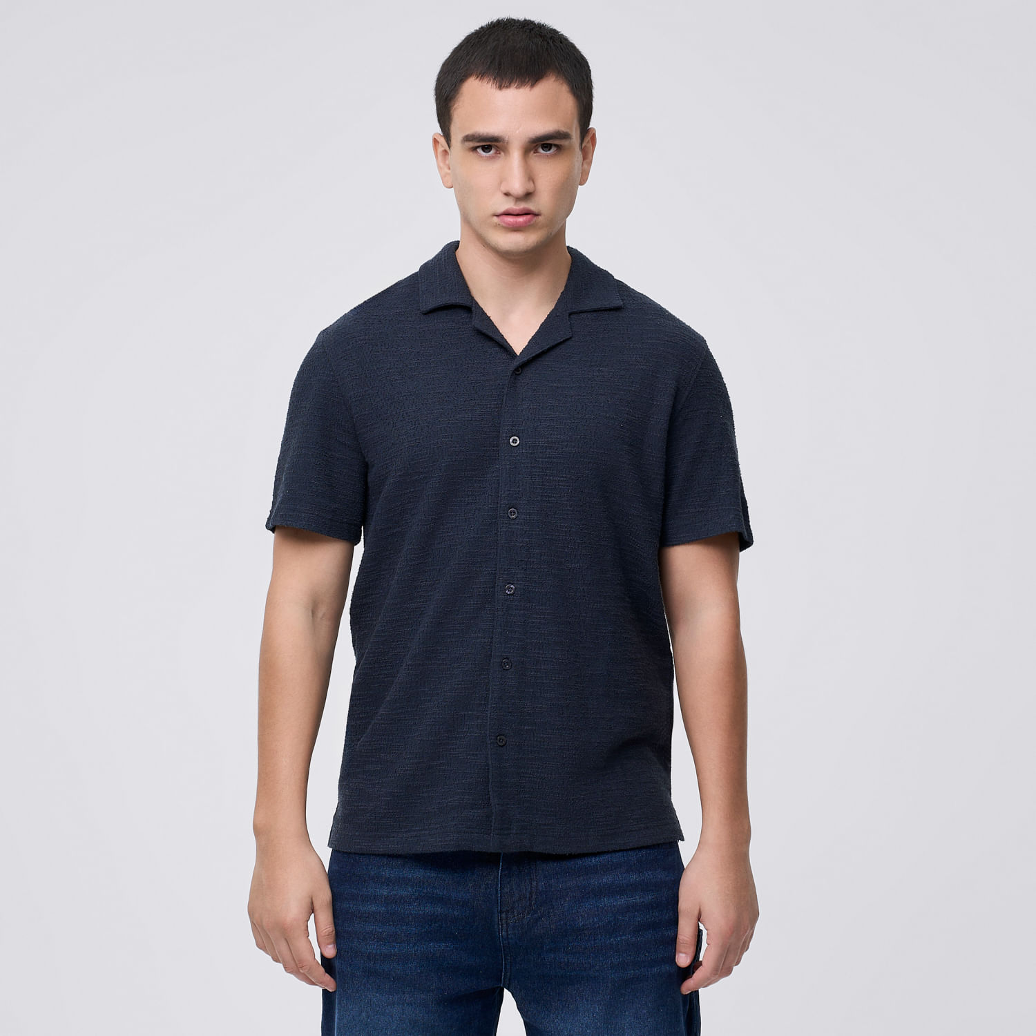 Camisa Manga Corta Hombre Botón Hypnotic Navy Talla M