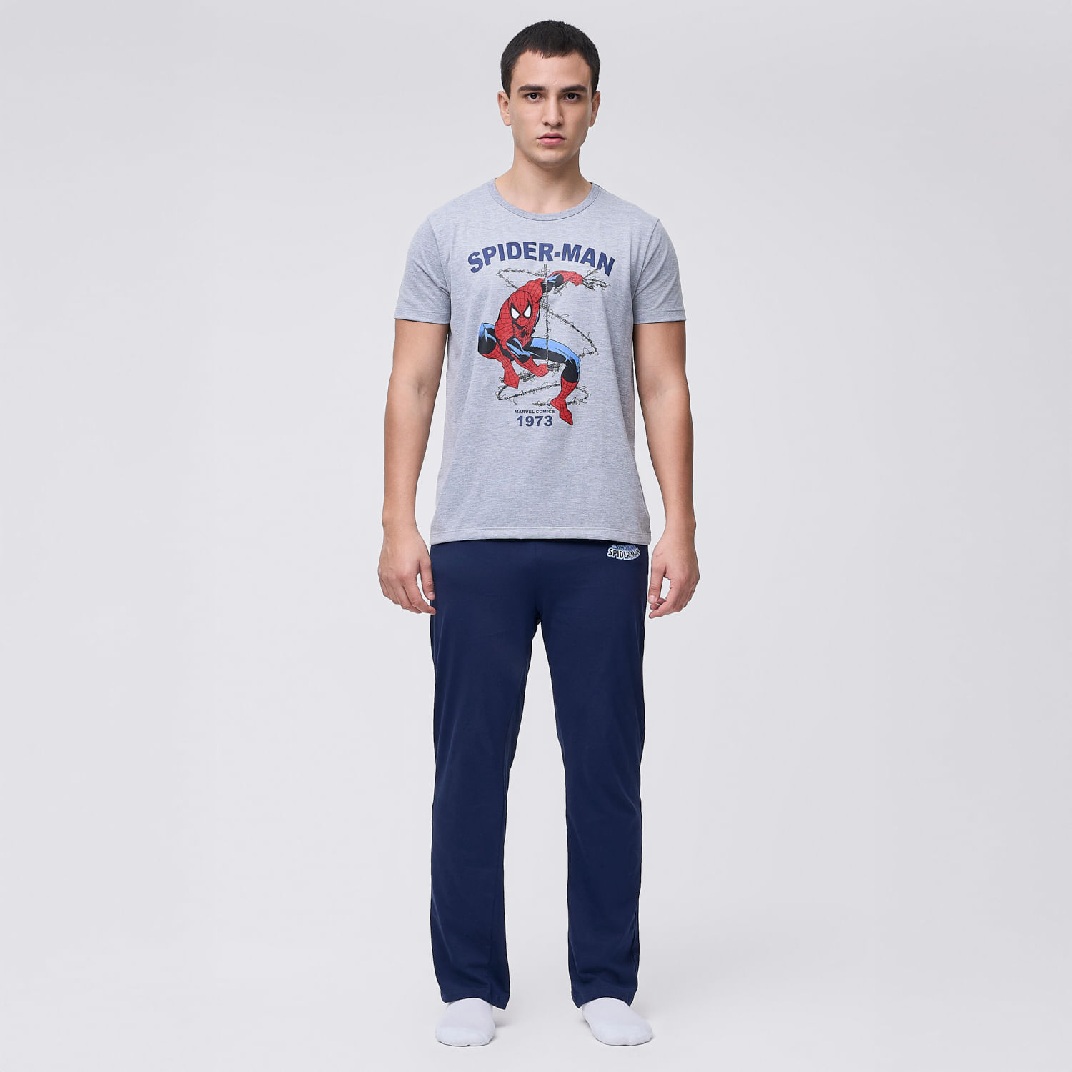 Pijama Hombre Polo Manga Corta + Pantalón Spiderman Hypnotic Gris Talla L