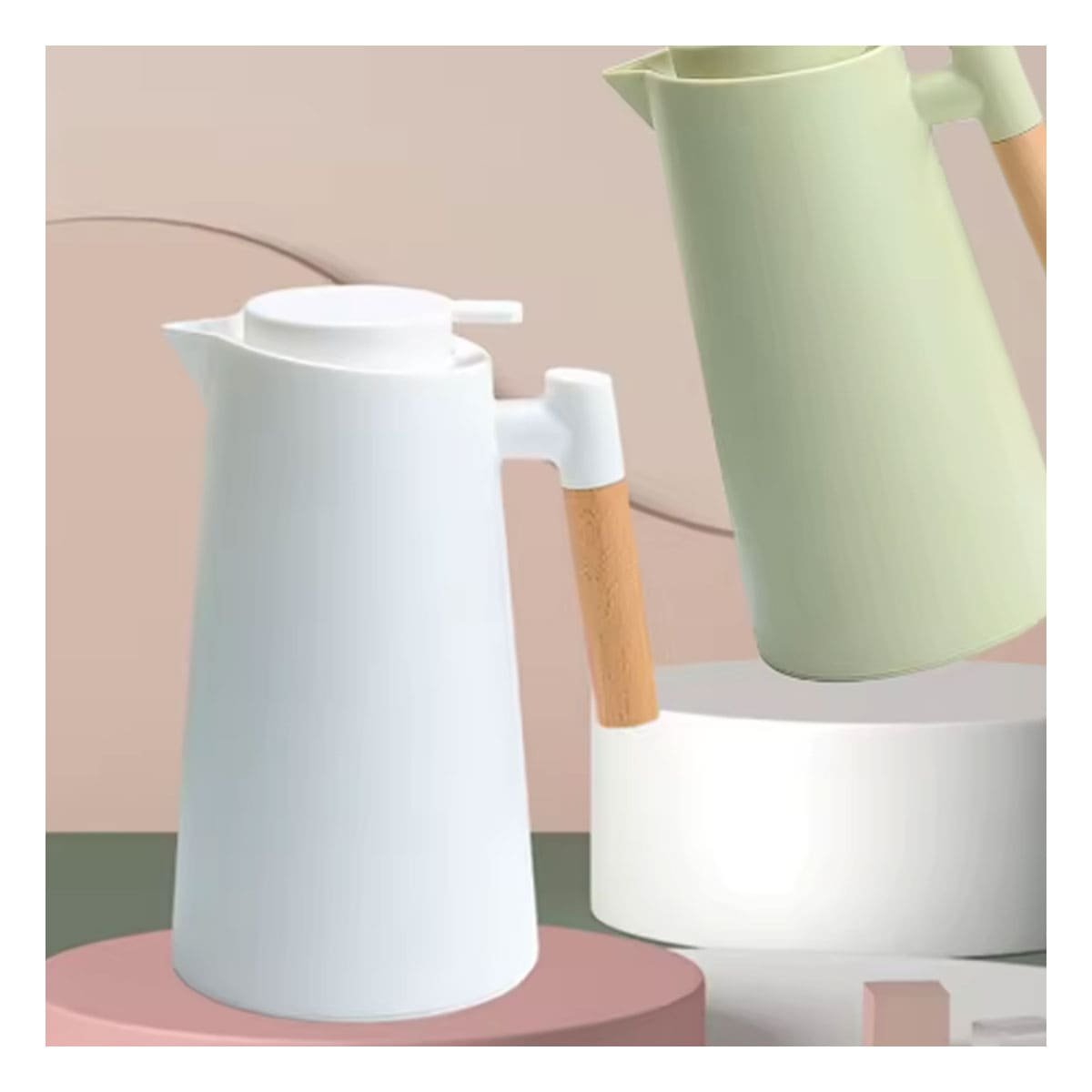 Botella Termo 1L Color Blanco con Mango de Madera Perfecta para Bebidas YPapel Regalo