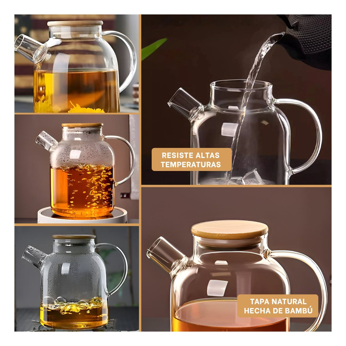 Jarra de Vidrio 1.5L con Tapa de Madera y Filtro en Pico Facil de Limpiar YLigas Regalo