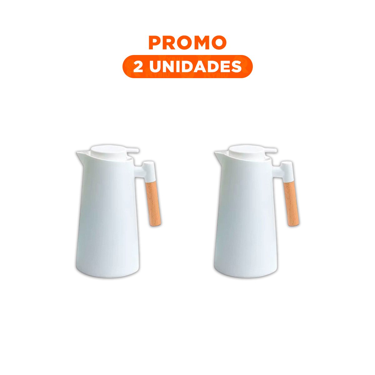 Pack2 Envase Termo 1L Color Blanco con Mango de Madera Perfecto para Cafe y Te YRegalo Sticker