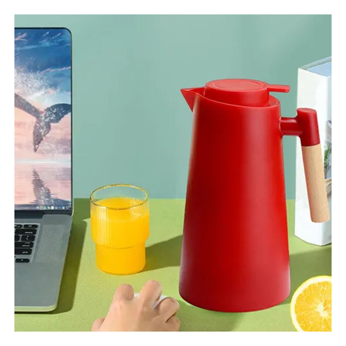 Botella Termo 1L Color Rojo con Mango de Madera Perfecta para Bebidas Calientes YPapel Regalo