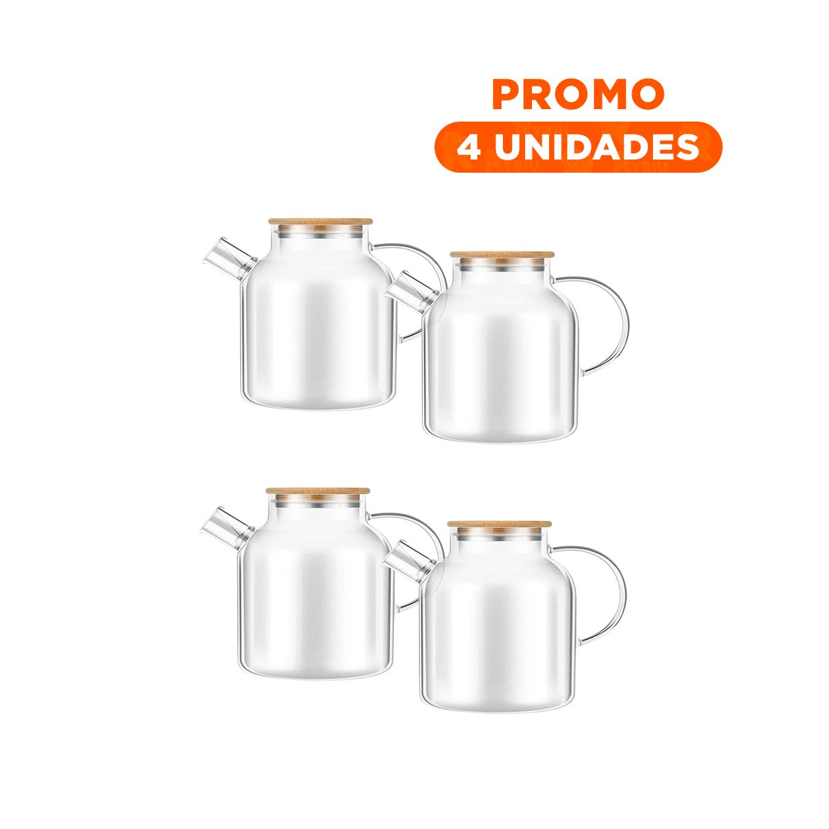 Pack4 Contenedor de Vidrio 1.8L con Tapa de Madera y Filtro incluido para Bebidas