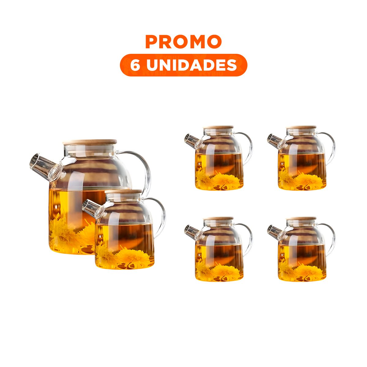 Pack6 Contenedor para Liquidos 1.5L con Tapa de Madera y Filtro YRegalo Sticker