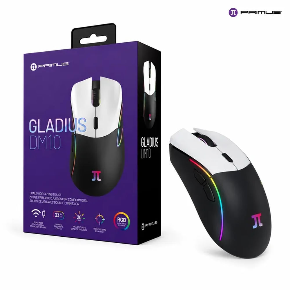 Mouse Gamer Primus Gaming Inalambrico Gladius Led 6b 10000dpi + Pad Mouse Negro