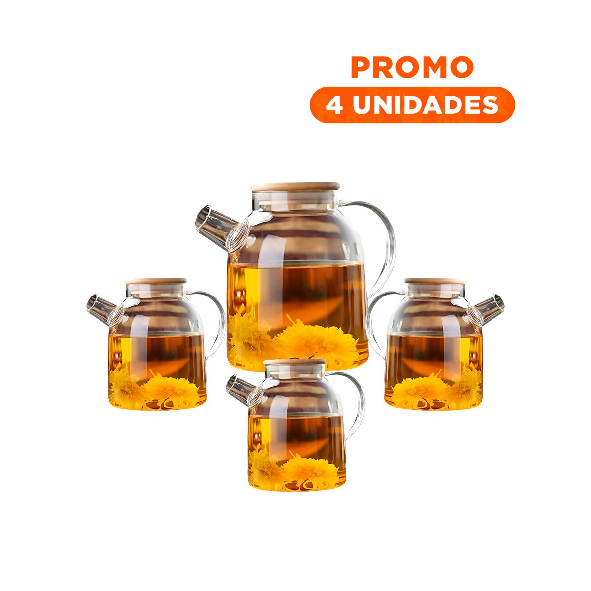 Pack4 Jarro de Vidrio 1.5L con Tapa de Madera y Filtro en Pico Practico y Seguro